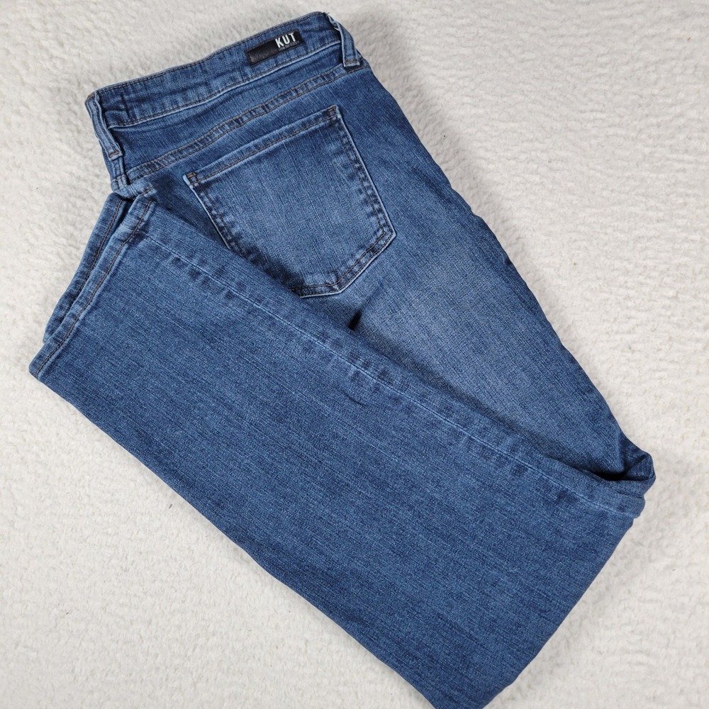 Kut from the Kloth Straight Leg Jeans Womens Size 14 Blue Distressed Mid Rise